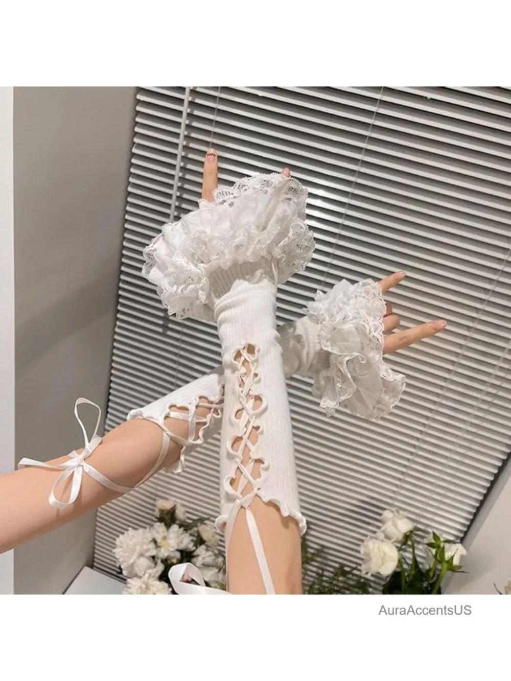 Lolita Lace Fingerless Gloves Hand Sleeve Arm Warmers Y2K Long Gloves Wrist